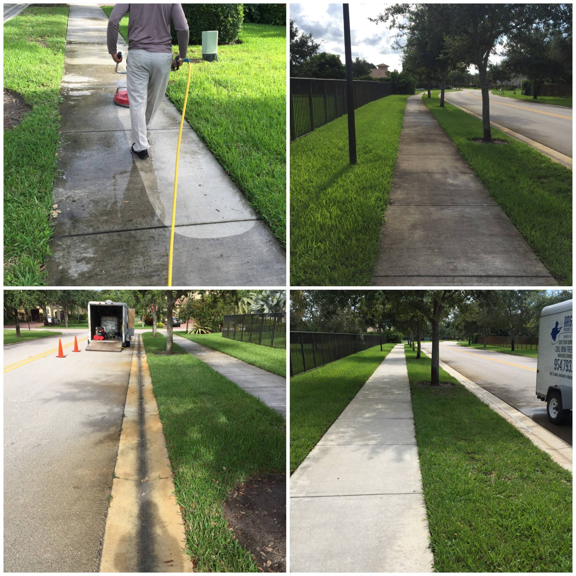Pressure Cleaning Sidewalk and Street Gutter
