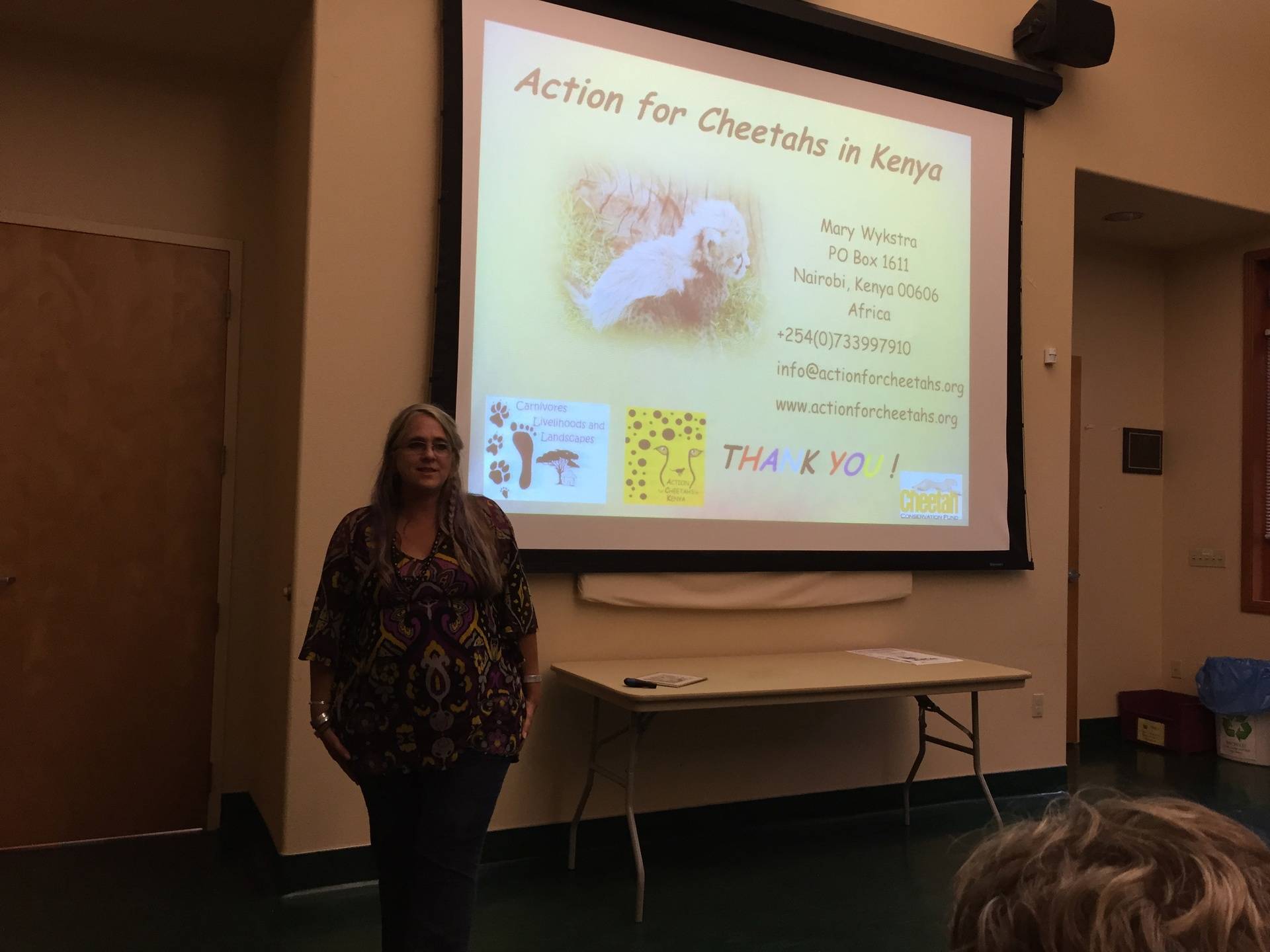 Mary presenting about Action for Cheetahs