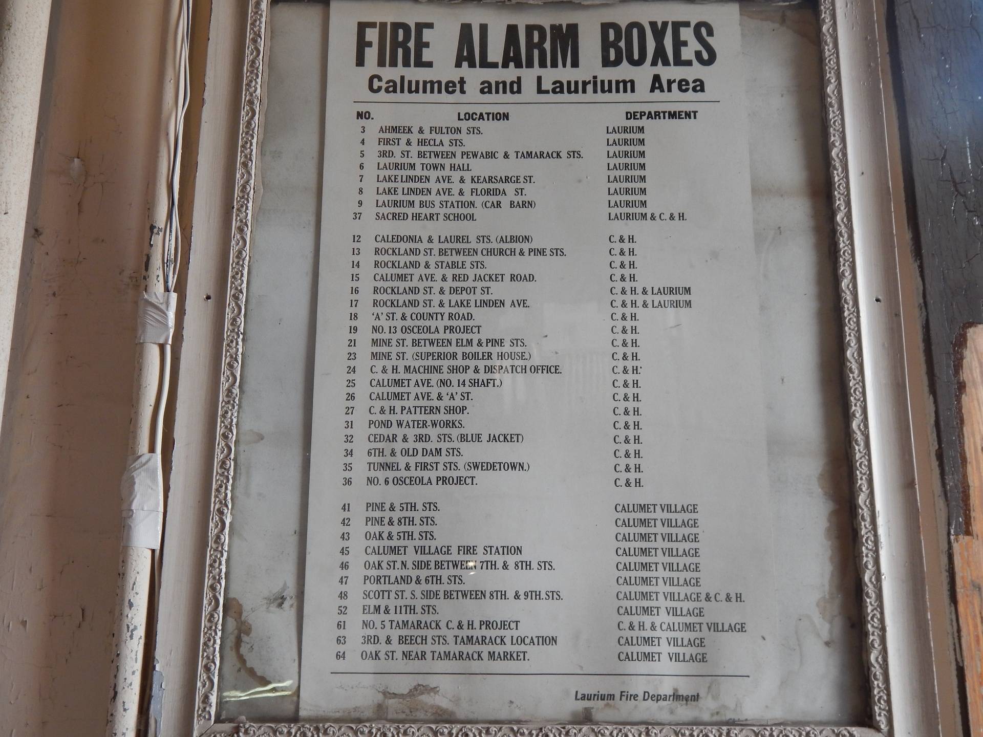Calumet area Fire Alarm Box locations