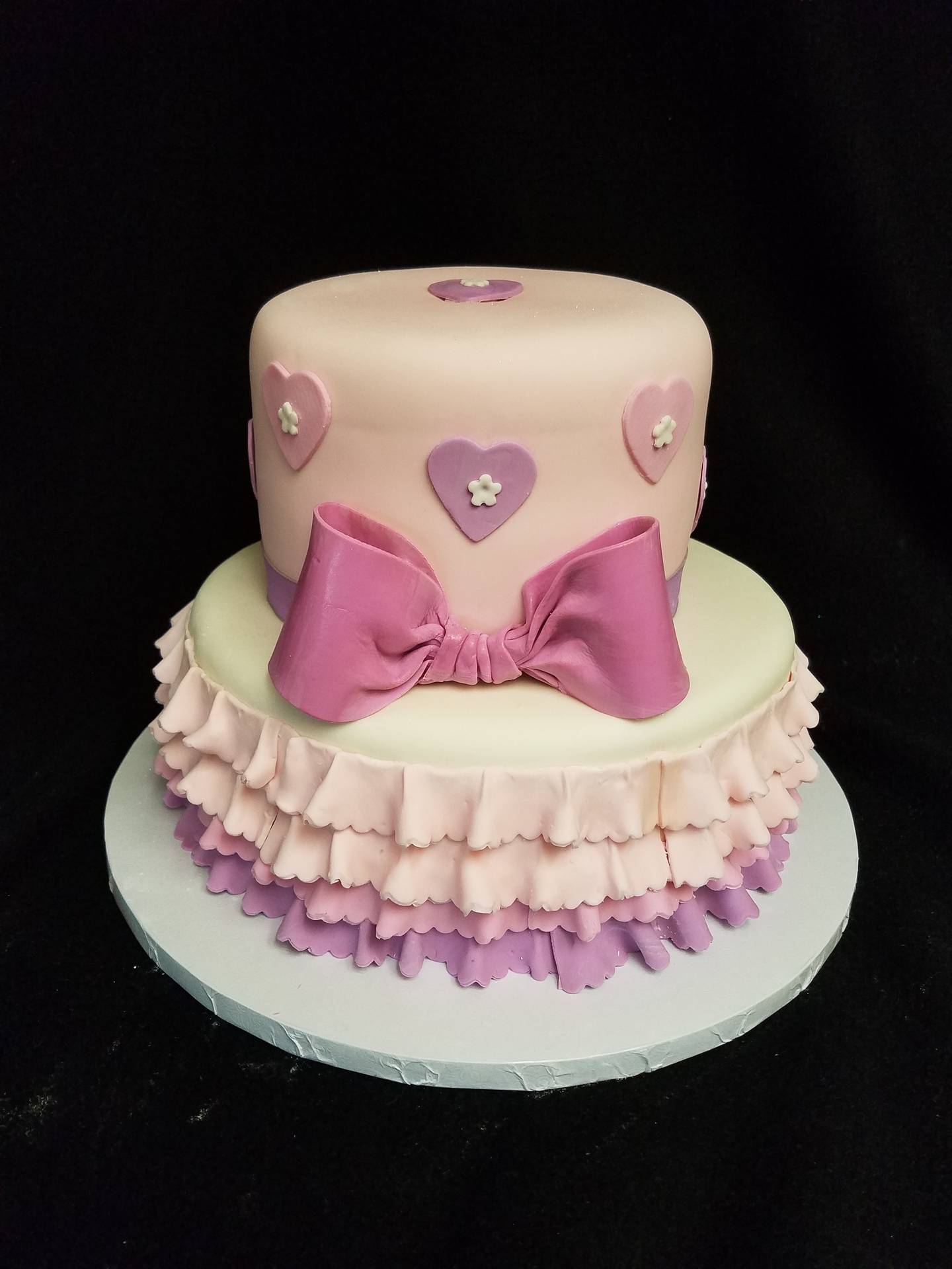 Pink Ruffle Cake with Hearts