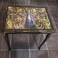 Decoupaged steampunk peacock design table
