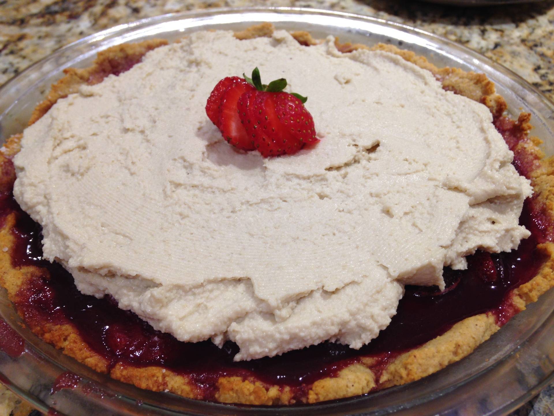Strawberry Cherry Pie with Cashew Cream Topping