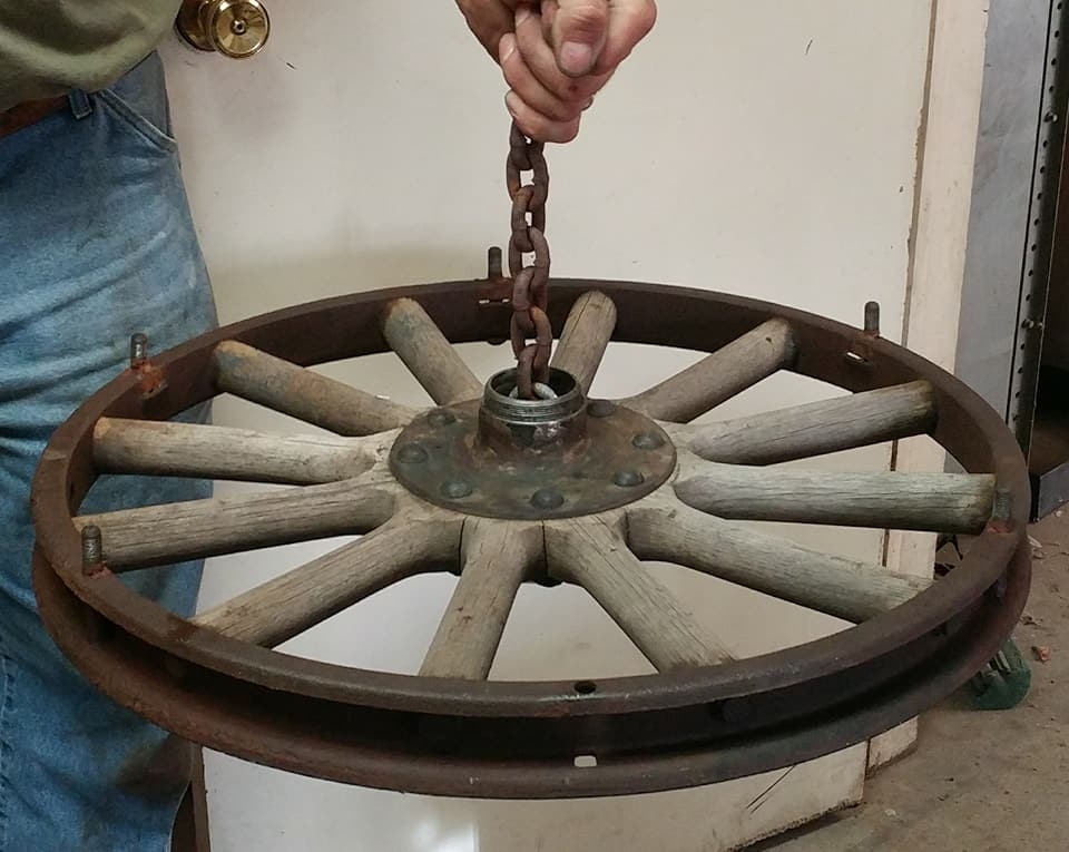 Old Car Wheel Chandelier
