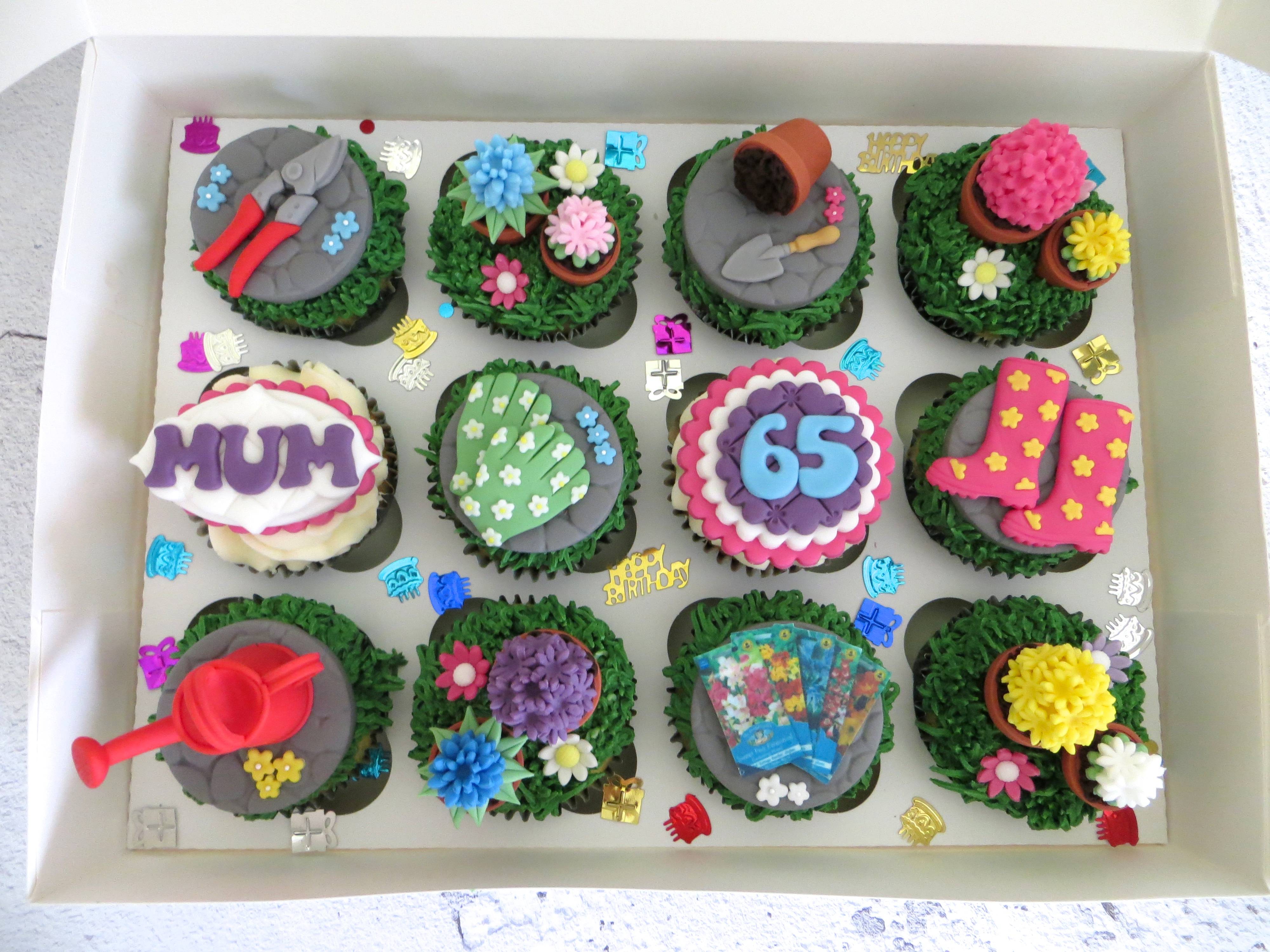Gardening themed birthday cupcakes