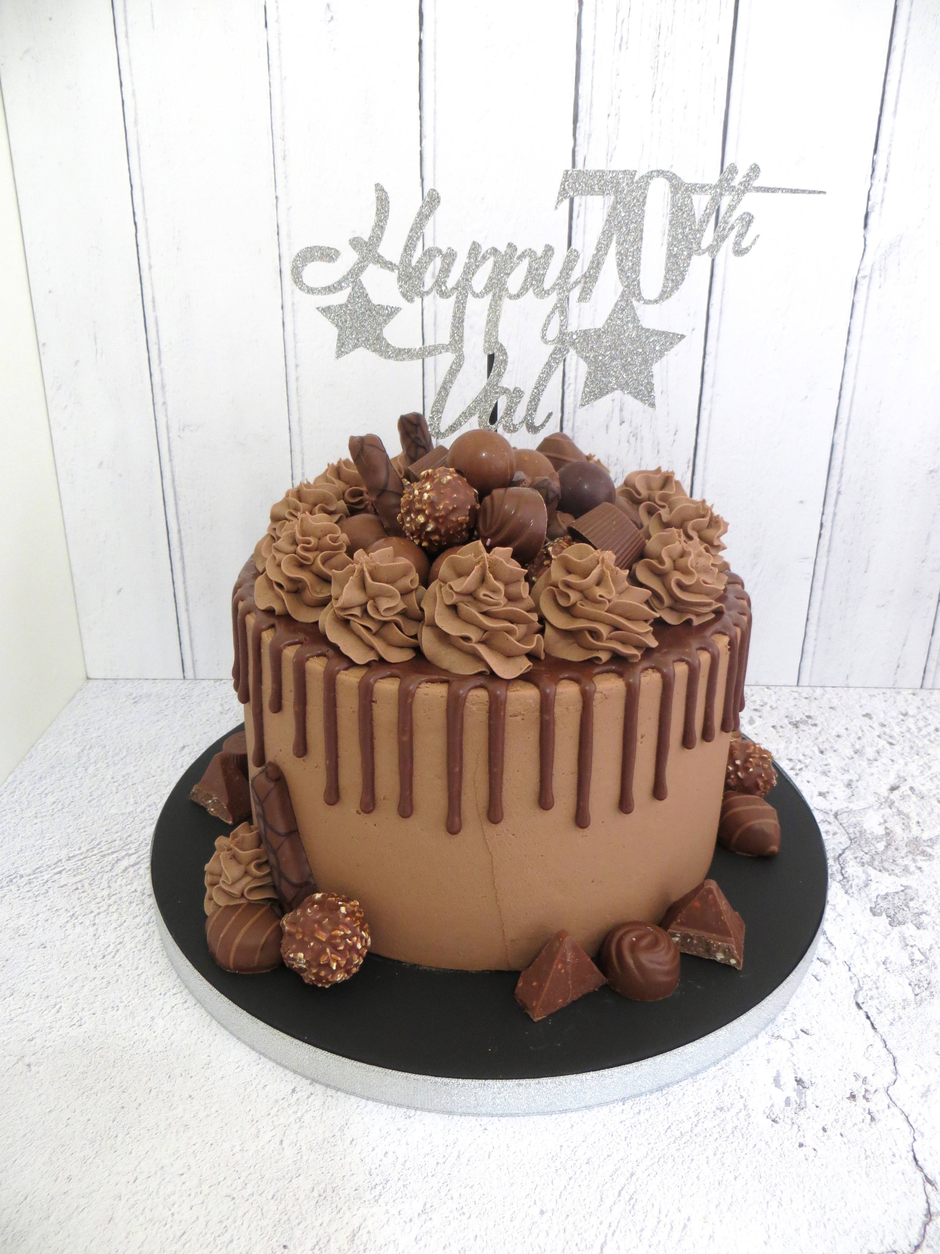 70th birthday chocolate drip cake