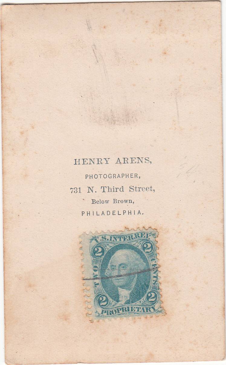 Henry Arens, photographer of Philadelphia, PA - back
