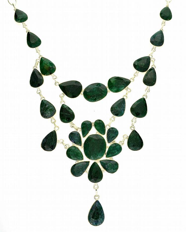 Mixed Cut Green Sapphire and Sterling Silver Necklace
