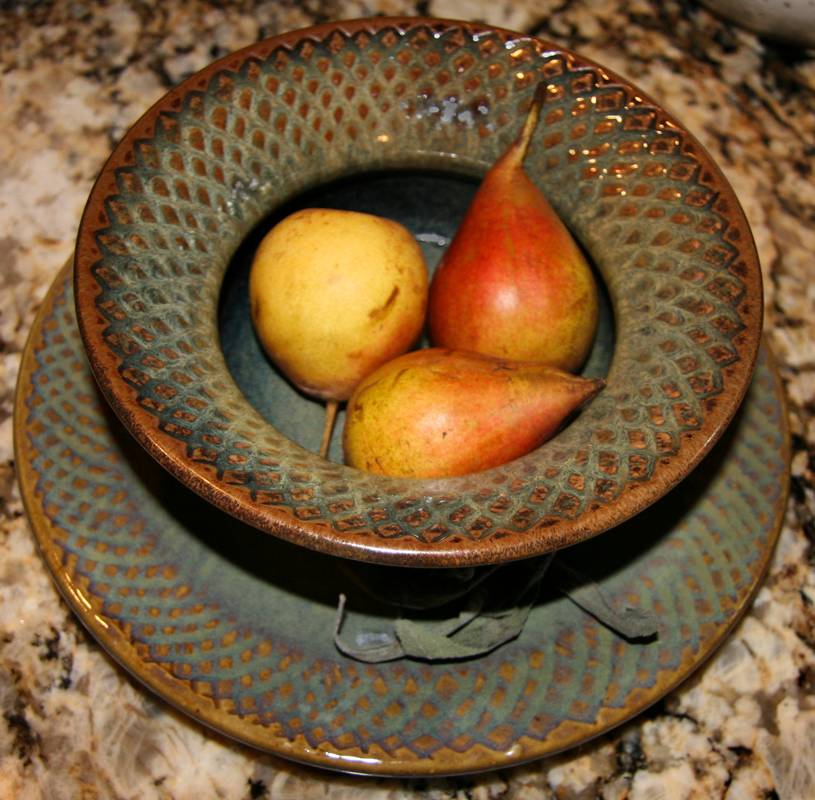 3 pears in a Greg Melis bowl on a Melis plate