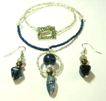 09-01214 Azure Blue Designer Glass Bead Necklace Set