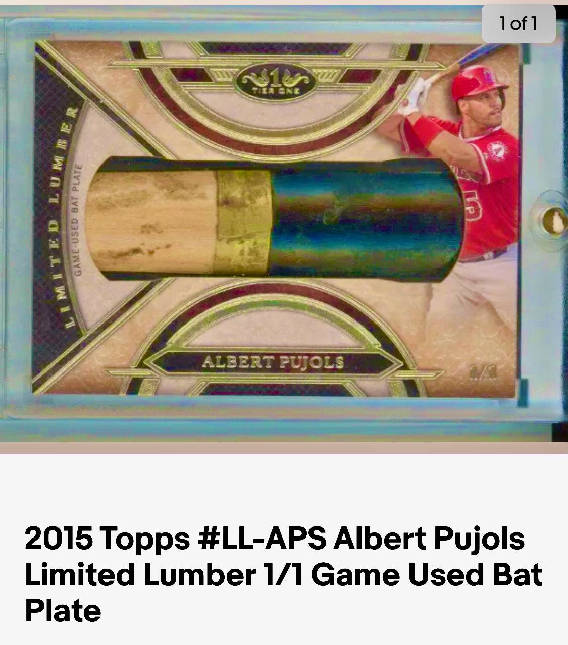 Albert Pujols 1/1 2015 Topps #LL-APS Limited Lumber Game Used Bat Plate