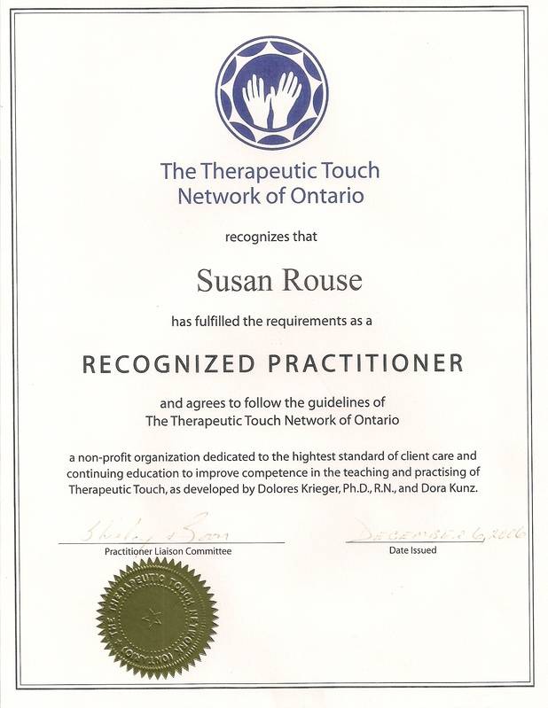 Recognized Therapeutic Touch Practitioner Certificate