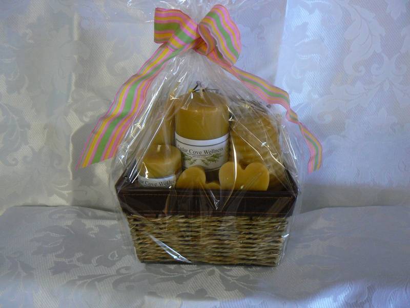 Beeswax Candle Gift basket wrapped and ready to go.
