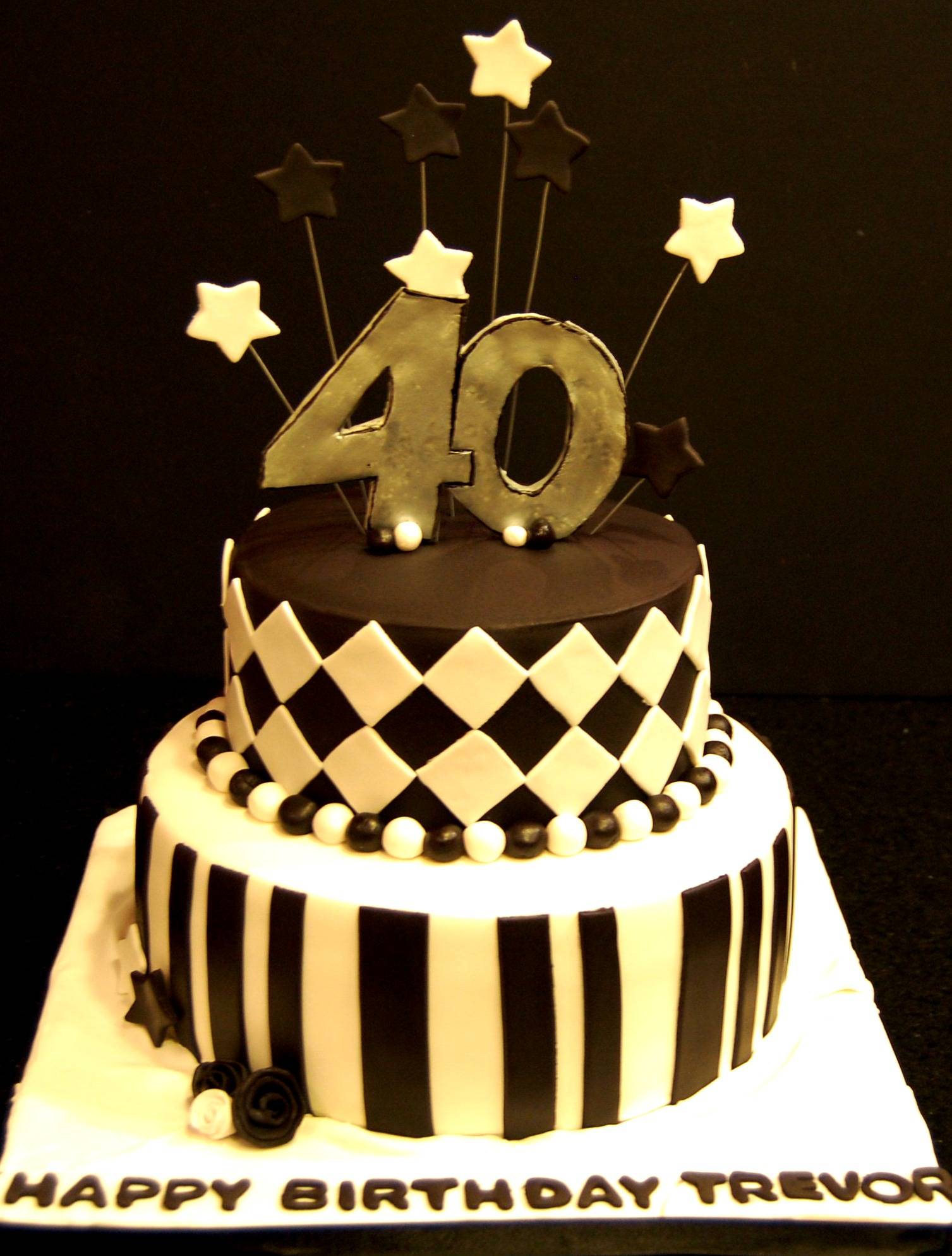 Black and white themed 40th bday cake