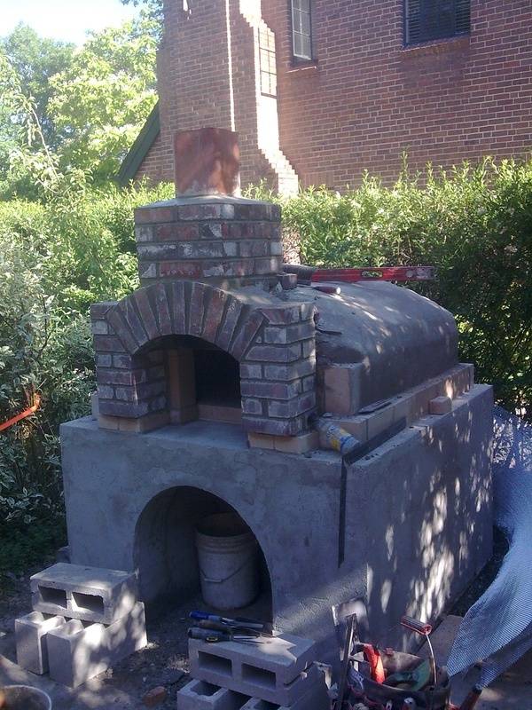 Masonry pizza/bread oven under construction in Denver Colorado