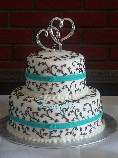 Brown and Turquoise Wedding Cake (W018)