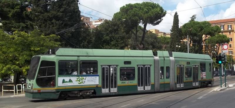 Socimi Low Floor Car #9027 arriving at the Ministero Marina stop.