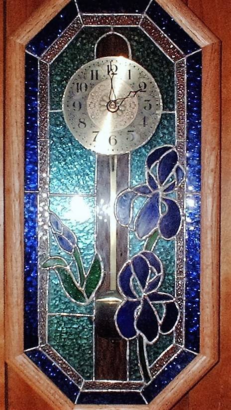 Oak framed stained glass clock