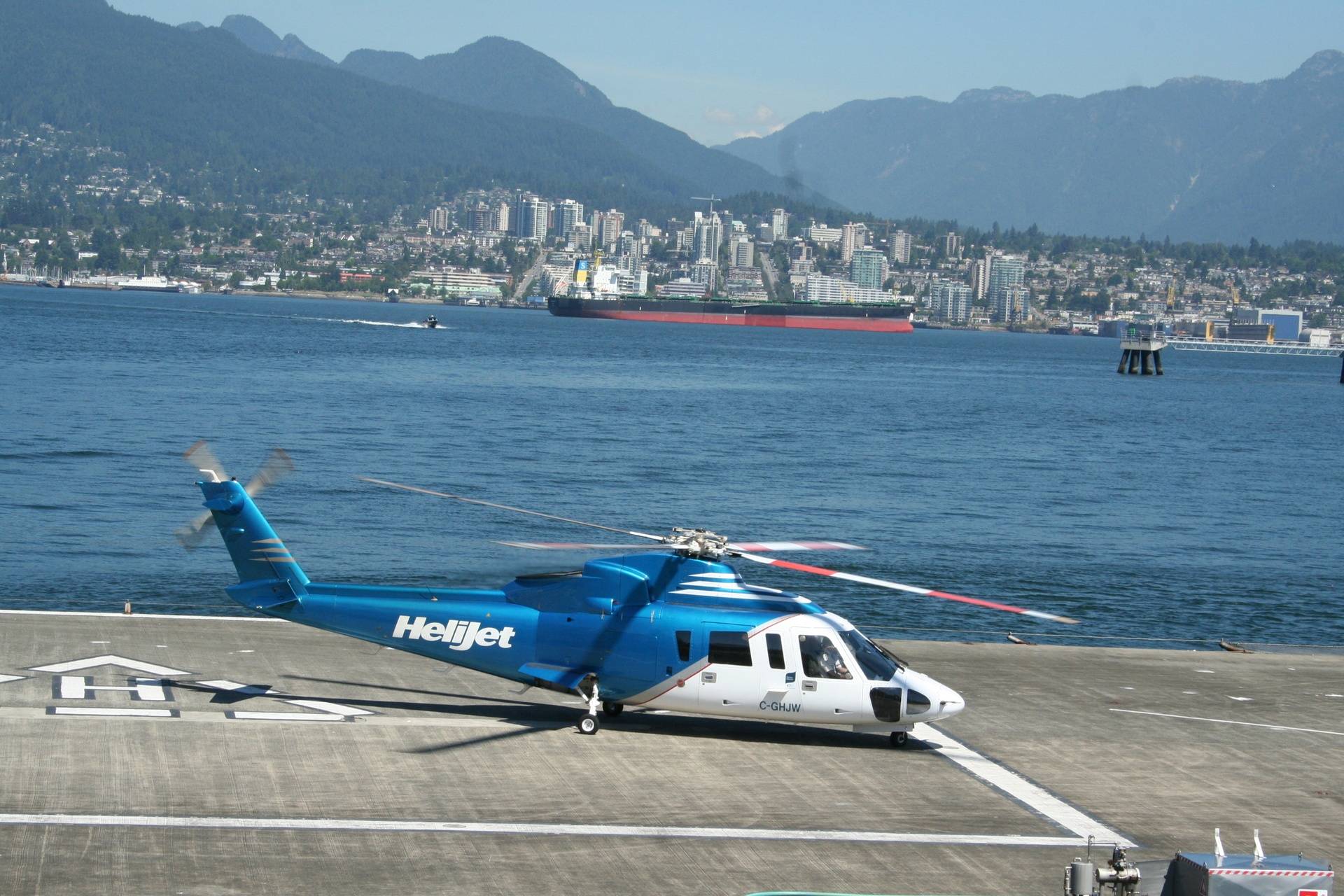 Helijet Terminal, Downtown Vancouver with Oil Tanker in background!