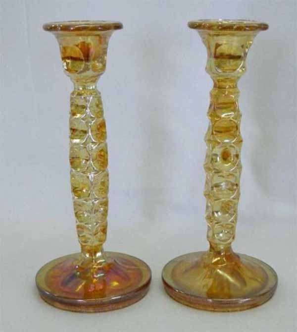 Pair of Moonprint candlesticks - marigold