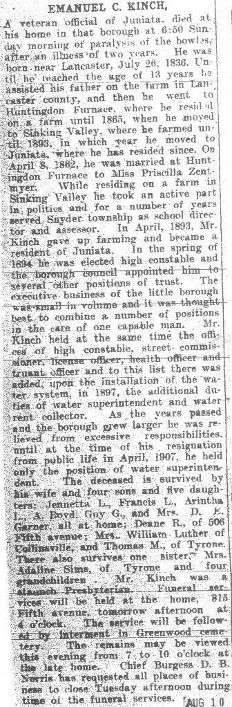 Kinch, Emanuel - Part 1 - 1908
