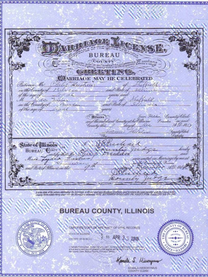 Philip DeSkeere & Lydia Fisher Marriage License