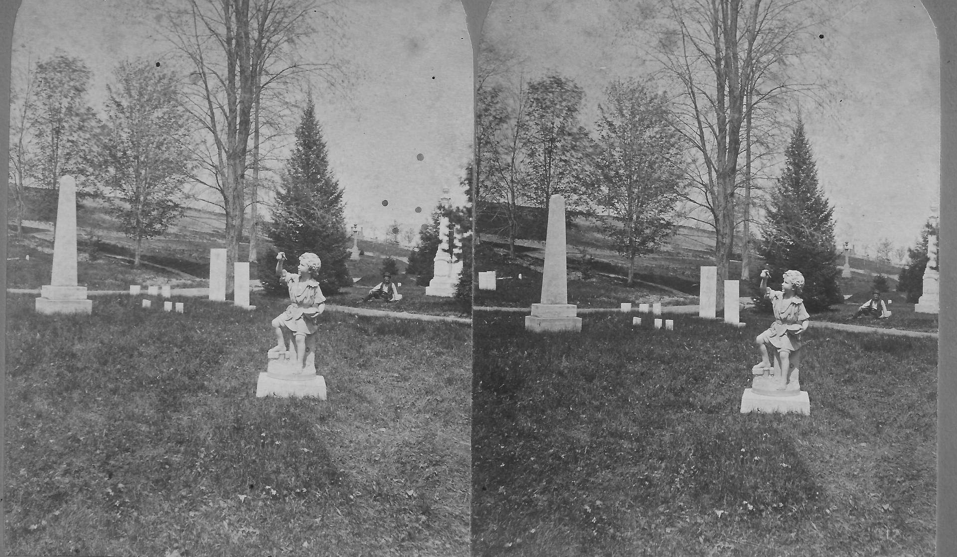 Stereo view within Cortland Rural Cemetery (circa 1870s)
