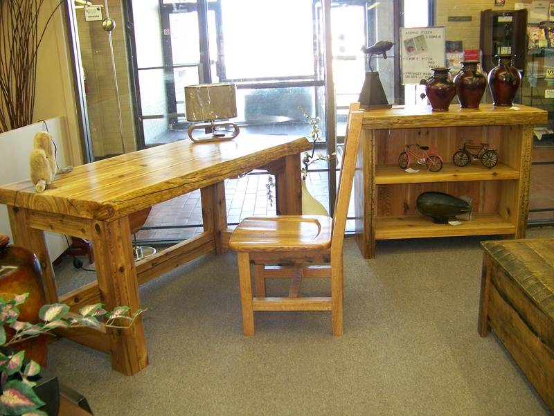cedar desk and shelf set.