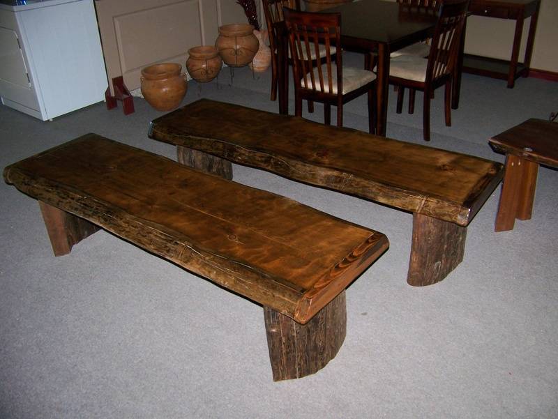 These are matching benches from Douglas Fir Table