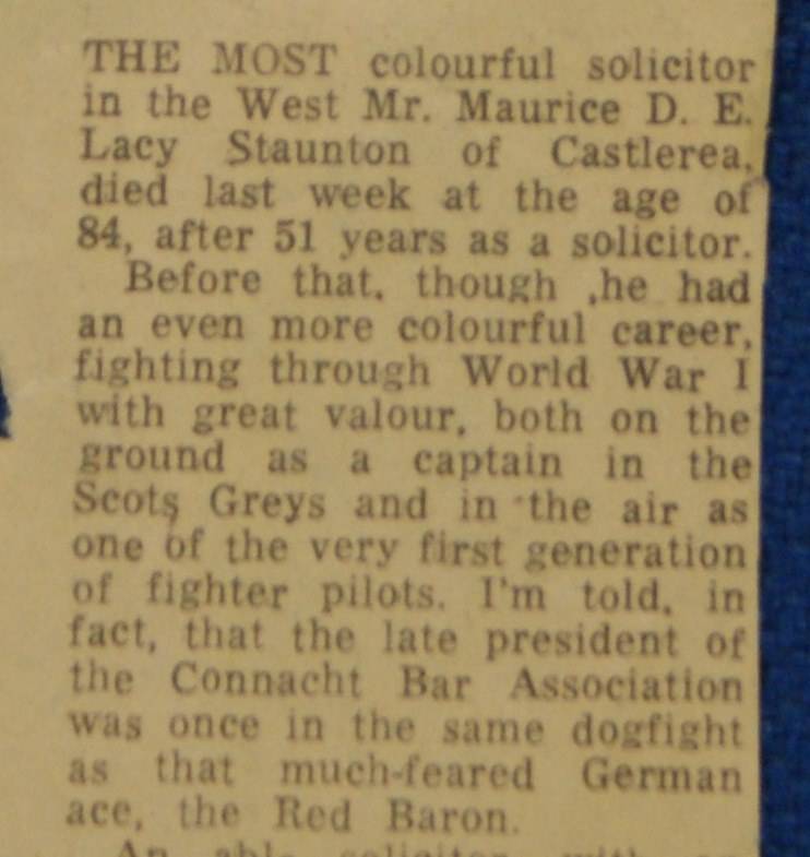 Newspaper Report of Staunton's Death. September 1978.